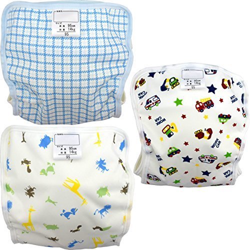 ベビー用おむつカバー ポリエステル素材 3枚組 チェック・アニマル・のりもの 日本製 (男の子,80cm),布おむつ,カバー,おすすめ