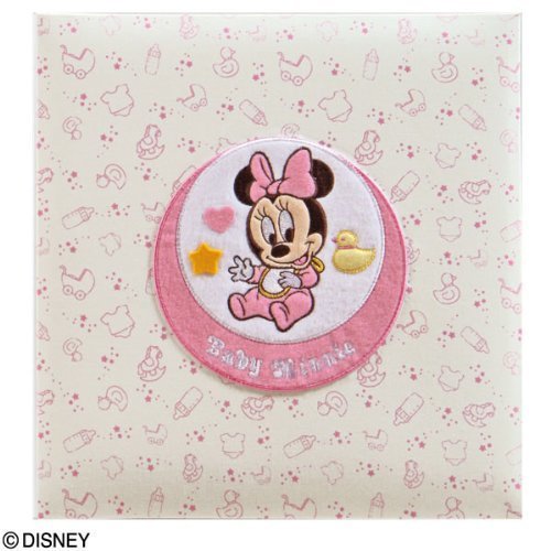 【お子様の誕生記念に刺繍アルバムを作成致します/ア-LB-617-2】フエルアルバム ディズニー (フレンズ/ミニー) Lサイズ ピンク,出産祝い,名前入り,