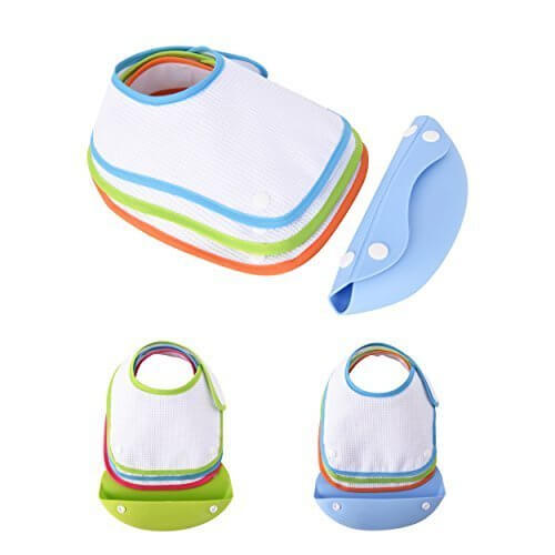 Safe&Care ベビービブ 食事用スタイ 3枚セット　ポケット付き　ベビー 赤ちゃん 100％綿　360°回転可 お食事用防水ビブ よだれかけ 洗濯機で洗える ブルー,スタイ,おすすめ,