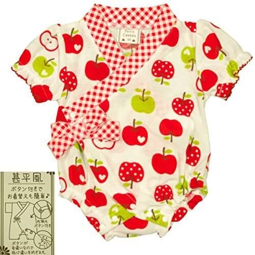 ガールズベビーパジャマ[PETIT CADEAU]甚平風パジャマ|りんご柄|ロンパースパジャマ|梨地|半袖パジャマ|女の子|女児 70cm レッド,ベビー,パジャマ,おすすめ