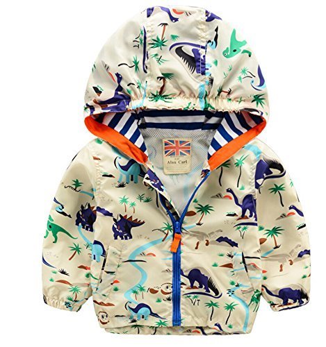 i-color(アイカラー) ファスナー コート フード付き ジャケット 防水 防風 プリント キュート 子供服 100 110 120 125 130 (ベージュ, 100CM),キッズ,ジャンパー,ブルゾン