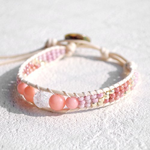 ココロキット c020d 【天然石ビーズキット レディース~メンズサイズ対応】天然石とビーズのミサンガ風ラップブレスの手芸キット[サクラジェード×ホワイトコード],手作り,お守り,