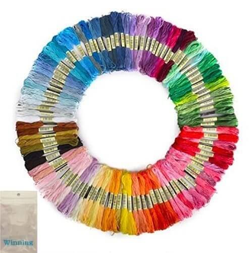 Winning 刺しゅう糸 まとめ買い オリジナルセット 98色 100束 6本綴 600本 糸巻き板付き,幼稚園,バッグ,手作り