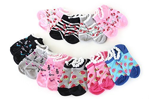 靴下　キッズ 女の子 くるぶし丈 いちごやさくらんぼなどCUTEなラブリーデザイン ショート丈 10足セット (16-21cm),ソックスbox408,