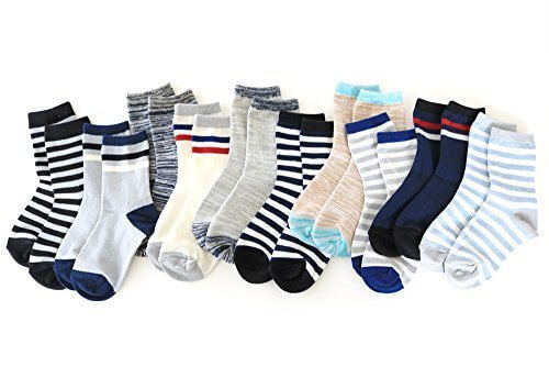 靴下 キッズ 男の子 ボーダー・ライン・ミックスカラー ベーシックデザインがオシャレ　クルー丈　10足セット (16-21cm),ソックスbox408,
