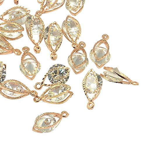 PandaHall 100個セット キュービックジルコニア チャーム ロップ型 しずく ネックレス ピアス パーツ ジュエリー DIY用 合金 ゴールド 15x8x5mm,ハンドメイド,ピアス,