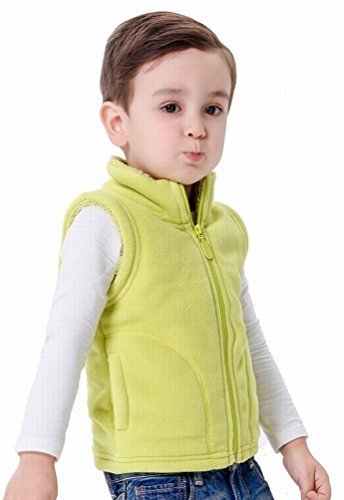 【Yuson Girl】子供服 無地　裏起毛タイプ ベスト キッズ フリース ベビー服 キッズ ベスト マイクロフリース 男の子 女の子 もこもこ 防寒 ベスト あったか ふわふわ 防寒 トップス (100, グリーン),キッズ,フリース,