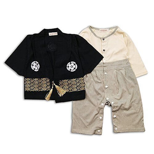 HAOCOO ベビー キッズ 子供服 男の子 フォーマル 紋付袴風 カバーオール ロンパース 和服 長袖 お正月 百日祝い 出産祝い ギフト 結婚式 誕生日 お食い初め お宮参り 記念日 七五三 (90サイズ),赤ちゃん,着物,