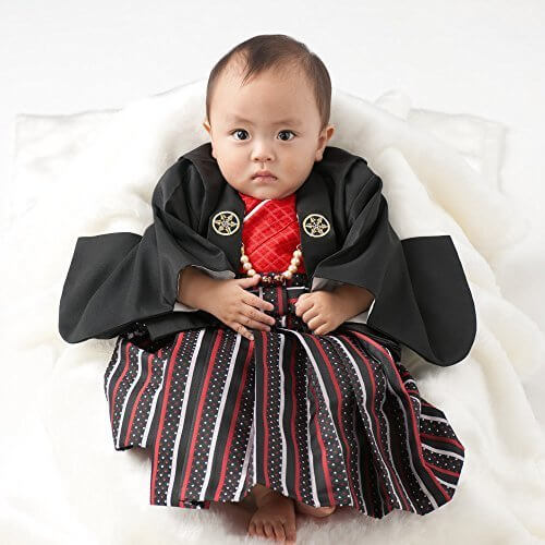 男の子ベビー着物セット 羽織袴 黒・赤 100日-1才（60-70cm),赤ちゃん,着物,