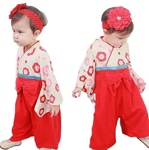 Eiza 女の子 着物 和装 カバーオール ベビー 服 袴 正装 お宮参り 七五三 節句 写真 撮影 ロンパース e955 (80cm, 赤),赤ちゃん,着物,