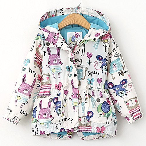 (ウイ カプア) u'i Kapua カラフル アニマル プリント ウィンド ブレーカー 子供服 女の子 アウター 上着 総柄 ジップアップ パーカー ( 90 , ホワイト ),ベビー,アウター,おすすめ
