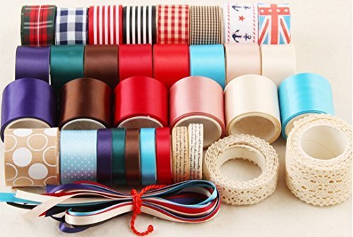 GLOBAL BOX リボン手芸 セット ラッピング ハンドメイド 手作り アクセサリー 長さ1m x 32本(マルチカラー),手作り,ヘアアクセ,