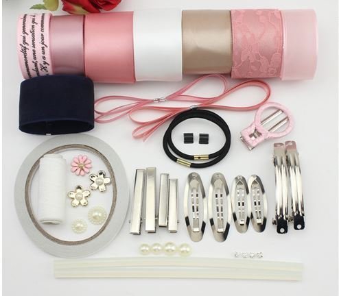 手作り 【 ヘアアクセサリー スタート キット 】リボン クリップ バレッタ ゴム …いろいろ 作れる 材料 セット (ピンク系),手作り,ヘアアクセ,