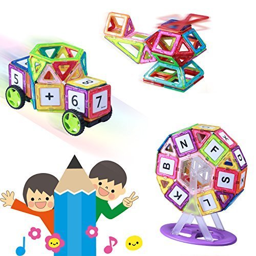 Kingstarマグネットブロック おもちゃ 車セット/かんらんしゃセット子供102ピースケース付き 創造力育てる 磁石 想像力 知育玩具パワークリックス,子ども,積み木,おすすめ
