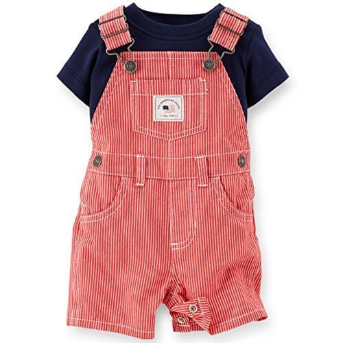 カーターズ Carter's　2015年　男の子用赤ストライプALL-AMERICAN HUNKショートオールx紺Tシャツお出かけ用2点セット 半ズボン 出産祝い オーバーオール (9months(67-72cm)) [並行輸入品],ベビー,オーバーオール,