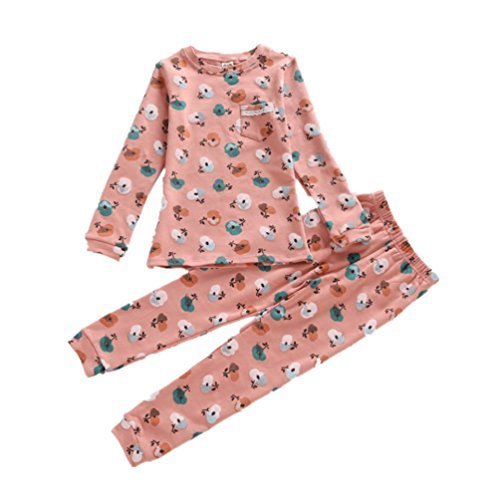 AIKEE 子供 ルームウェア 女の子 部屋着 かわいい りんご プリント 長袖 Tシャツ + パンツ セット 春 秋 パジャマ 寝巻き ガールズ インナー 下着 apple 120,子供服,パジャマ,