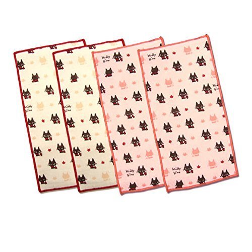 （ハーフハンカチ・黒猫ミディセット/タグ付）安心日本製！当店オリジナル！小さなお子様のポケットにピッタリ！スリムで可愛いハンドメイドミニタオル☆ハーフハンカチ４枚セット,タオル,ハンカチ,こども