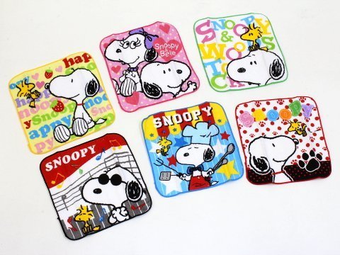 【SNOOPY】カラフルミニタオル★ハンカチ(スヌーピー&ウッドストック)６枚SET,タオル,ハンカチ,こども