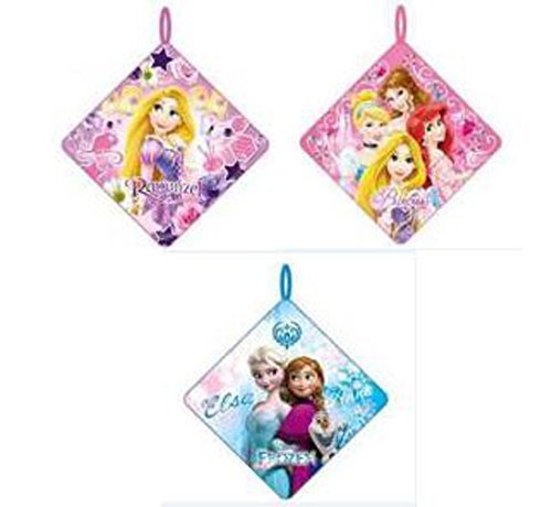 Disney ディズニー ループ付き ハンド タオル 2017 春の新作 学校 保育園 幼稚園 便利 かわいい アナと雪の女王 プリンセス ラプンツェル 3枚セット,ループ,タオル,
