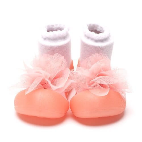 [アティパス] ソックスシューズ akm02pink コサージュ ピンク M(11.5cm)(11.5 cm),赤ちゃん,ルームシューズ,