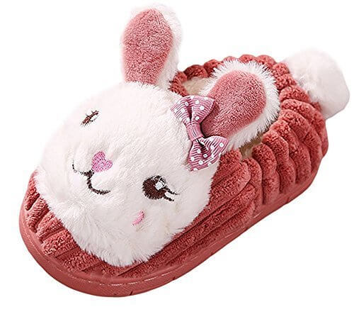 WIN子供靴 ベビー キッズ 女の子 動物 うさぎ スリッパ スリッポン かわいい ルームシューズ 室内履き もこもこ ふかふか 冬用 あったか　 (内寸12.5cm, レッド),赤ちゃん,ルームシューズ,