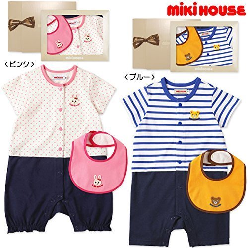 MIKIHOUSE(ミキハウス)プッチー＆うさこショートオール＆スタイ箱付ギフトセット ７０cm,ブルー（15）,ミキハウス,出産祝い,
