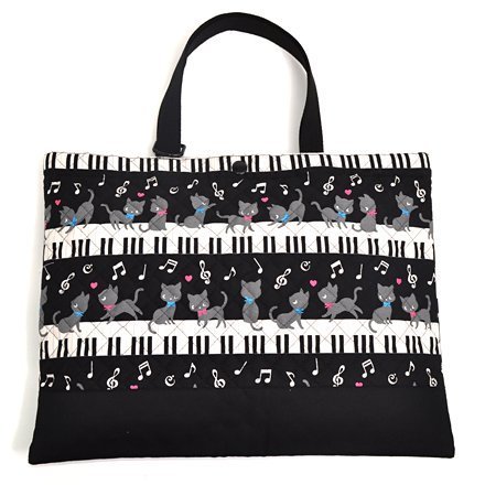 ハンドメイド感覚のKidsレッスンバッグ　ピアノの上で踊る黒猫ワルツ（ブラック）　日本製　N0222700,幼稚園,通園,バッグ