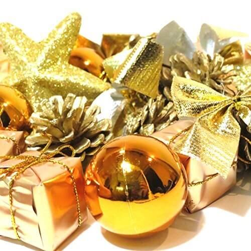 オシャレ かわいい クリスマス ツリー リース 用 オーナメント 飾り オレンジ ゴールド 24個 セット ボール リボン 星 松ぼっくり プレゼント (d.オレンジ 24個セット),リース,手作り,