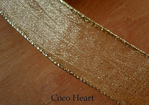 ~Coco Heart~　Ｘ’ｍａs ゴールドエレガントリボン　ワイヤー入り　1ｍ単位 (リース・プリザ・ドライフラワー）,リース,手作り,