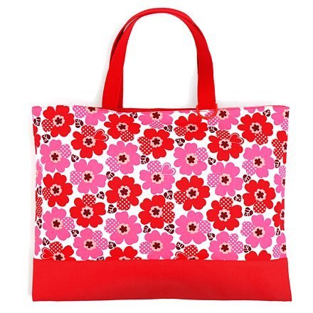 ハンドメイド感覚のKidsレッスンバッグ　リバーシブルタイプ　ノルディックフラワー・レッド × 帆布・赤　日本製　N0194100,幼稚園,バッグ,