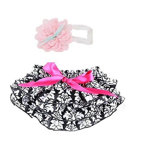 Cent un （セント アン） 子供用 ベビー ブルマ パニエ レース おむつカバー ふりふり ヘアバンドセット (黒),ベビーブルマ,