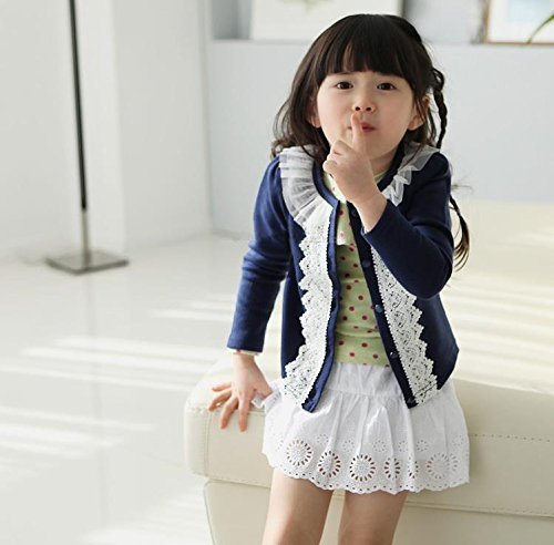 「XD'S」女の子　キッズ　アウター 春　秋　冬 長袖 日焼け 防止 防寒　フリル　レース　カーディガン　上着　子供服　女の子　服　フォーマル　（ネイビーとピンク　対応身長：100～140cm）,子供服,カーディガン,