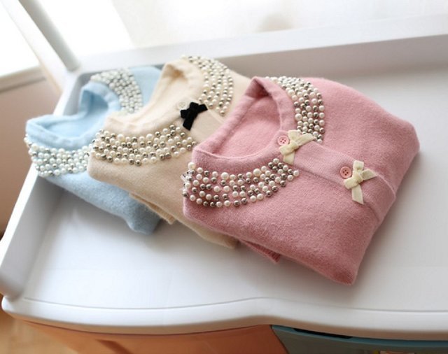 Sta.ANA(サンタ・アナ） 女の子 たっぷりパールビジューがおしゃれ リボン付き ラウンドネックカーディガン 全3色 5サイズより ベビー トドラー キッズ ガールズ,子供服,カーディガン,