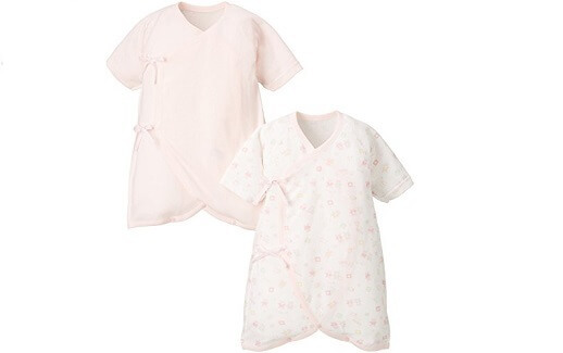 ベビーストーリー 日本製 コンビ肌着 2枚組 総柄&無地 メルマ加工フライス 50cm - 60cm ピンク SF19048-2,2月,出産準備,