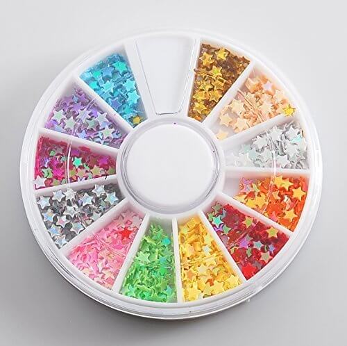 星型ホロ 【ラウンドケース入り 12色セット】 スター ホログラム レジン ネイル ジェルネイル uv レジン デコ ネイルアート 用 パーツ パウダートレーディング,手作り,スノードーム,