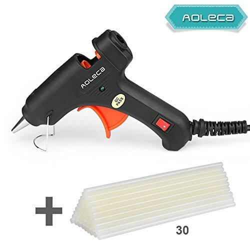 Aoleca グルーガンのプロ小型グルーガン 溶融グルースティック30本付　強力粘着　接着剤　スイッチ付き高温タイプDIYに 工作に プラスチック用グルーガン ブラック,手作り,スノードーム,