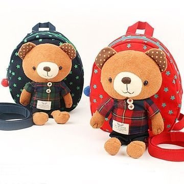 迷子紐付き ベビー リュック クマ ぬいぐるみ 子供 赤ちゃん　ハーネス 一升餅リュック 迷子紐 (1.ピンク×チェック),出産祝い,リュック,