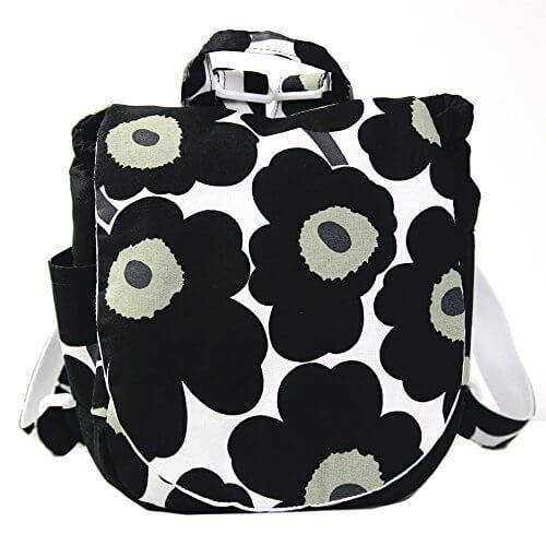 【鶴三工房】 ギフトBOX付 ベビーリュックサック キッズ バッグ marimekko 生地使用 花柄 ブラック,出産祝い,リュック,