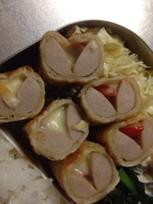 ハートみたい!ウインナーのトマチーはさみ揚げ ,お弁当,餃子,