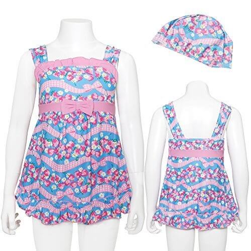 【Gelato toddler】 フルーツ×リボン×ギンガムチェック柄 ワンピース 女の子 水着　ブルー110cm,幼稚園,水着,選び方