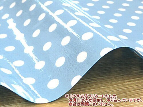 水玉 生地　ドット 生地　ブロード ラミネート 生地 つや有り　（色：水色） （水玉の大きさ：約6mm）　（50cmから注文可） （価格は10cmの価格）,手作り,ポーチ,