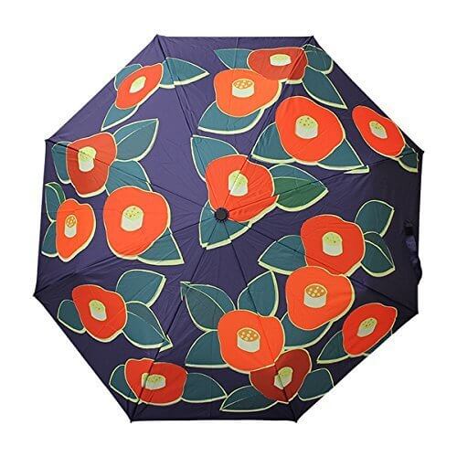 和柄テキスタイル三つ折り畳み傘-TSUBAKI 紺青(つばき こんじょう),折りたたみ傘 ,レディース,