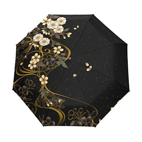 プラ(Pula) おしゃれ 和柄 花柄 黒白 折りたたみ傘 レディース 自動開閉 ワンタッチ 軽量 丈夫 人気 傘,ブラック ホワイト 可愛い 桜柄,8本骨 晴雨兼用 女性 撥水性 収納ケース付 誕生日プレゼント,折りたたみ傘 ,レディース,