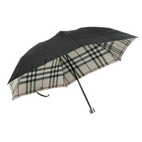 【BURBERRY】バーバリー 日本製 裏地ノバチェック婦人折りたたみ傘(雨傘) 黒×ベージュ,折りたたみ傘 ,レディース,