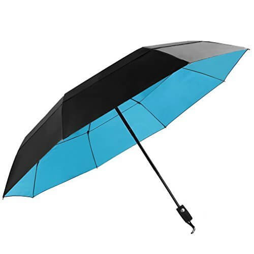 KOLER 折り畳み傘 風防 ワンタッチ自動開閉 大型 晴雨兼用 2重構造 軽量 118cm 耐強風 大きい自動傘 収納ケース付 ( ブラック / ブルー ),折りたたみ傘 ,レディース,