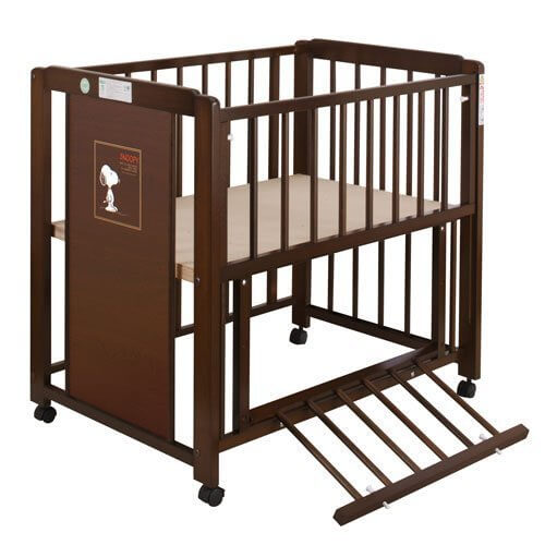 日本製 ベビーベッド ミニ スヌーピー エコ(ブラウン) ミニふとんA付き,コンパクトベッド,