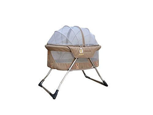 (ヘラサ)Herasa　ベビーベッド　折りたたみ　ミニベッド　旅行ベッド　オシャレ　ポータブル　収納袋付き　コンパクト　軽量　通気性良い「適用月齢：0～6ヶ月」 (ベージュ),コンパクトベッド,