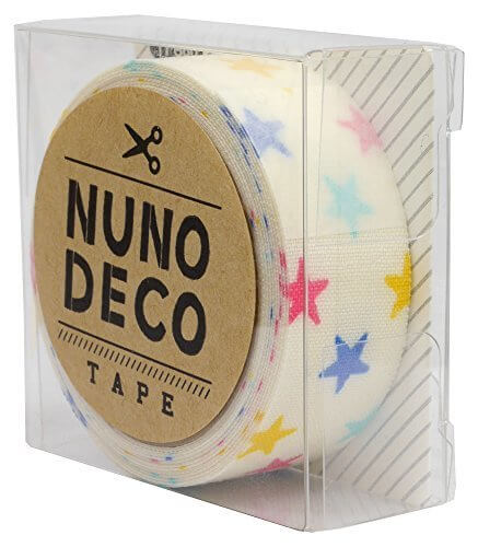 KAWAGUCHI(カワグチ) NUNO DECO TAPE ヌノデコテープ 1.5cm幅 1.2m巻 しろいカラフルスター 11-860,幼稚園,デコ,ヌノデコ