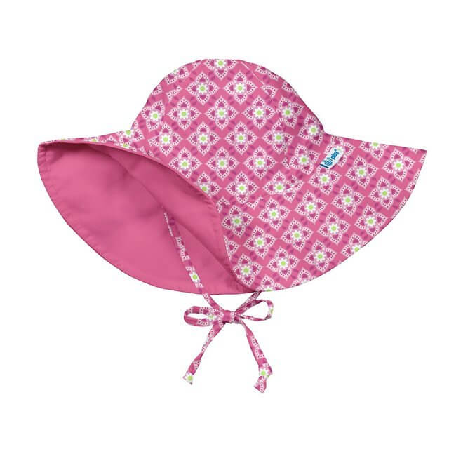iplay アイプレイ リバーシブルハット UPF50+ UVカット 紫外線防止 あご紐付 ベビー キッズ 帽子 女の子 (INFANT：6-18ヶ月/46-48cm つばの長さ8cm, AquaDaisy),UVカット,帽子,