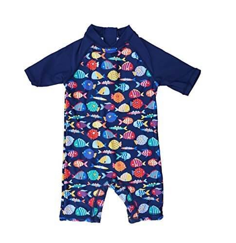 Bonverano ベビー水着　男の子　ワンピース　半袖ラッシュガード　キャップ付き　２点セット　UPF50+　紫外線対策　UVカット,ベビー,ラッシュガード,